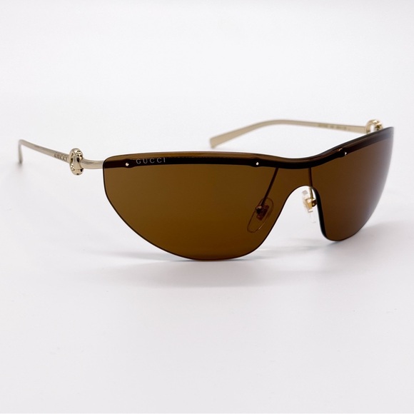 NEW GUCCI GG1700S 004 SUNGLASSES SHIELD GOLD BROWN WOMEN GUCCI EYEWEAR - Picture 3 of 10